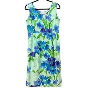 Jams World Watercolor Floral Shift Dress Green Sleeveless Size M Resort Rich